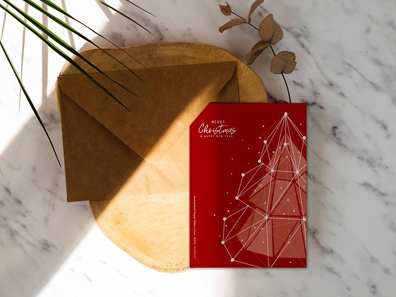 Red Line Christmas Tree [CM18021] Rococo Strawberry WELKIN Postcard Christmas Card - Cards & Postcards - Paper 