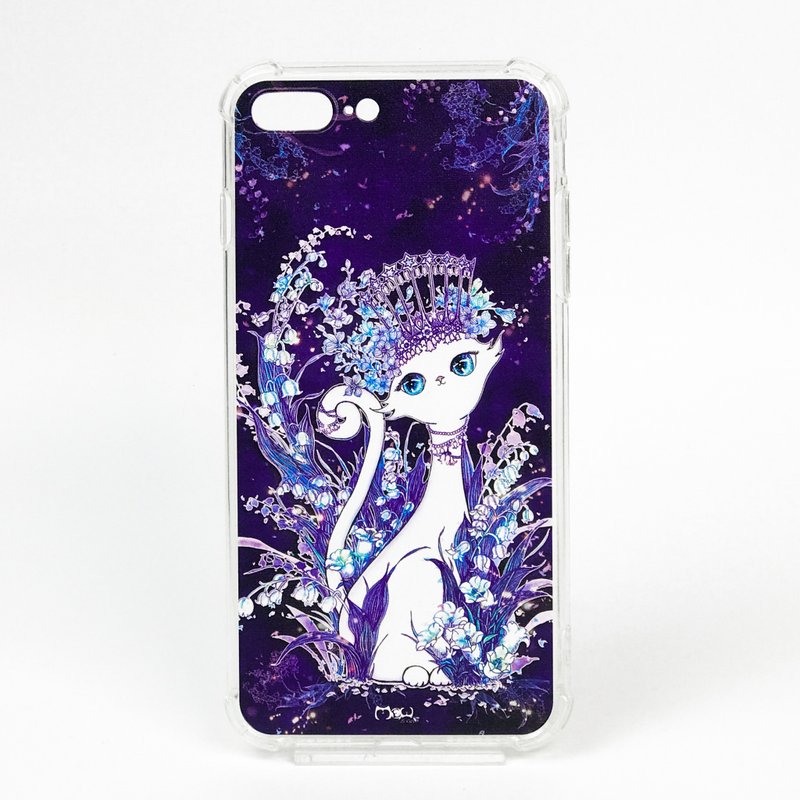iPhone Series | Pattern Anti-Scratch | Four-side Anti-fall Air Cushion Phone Case-Full Version of Lily of the Valley Queen Cat - เคส/ซองมือถือ - พลาสติก สีน้ำเงิน