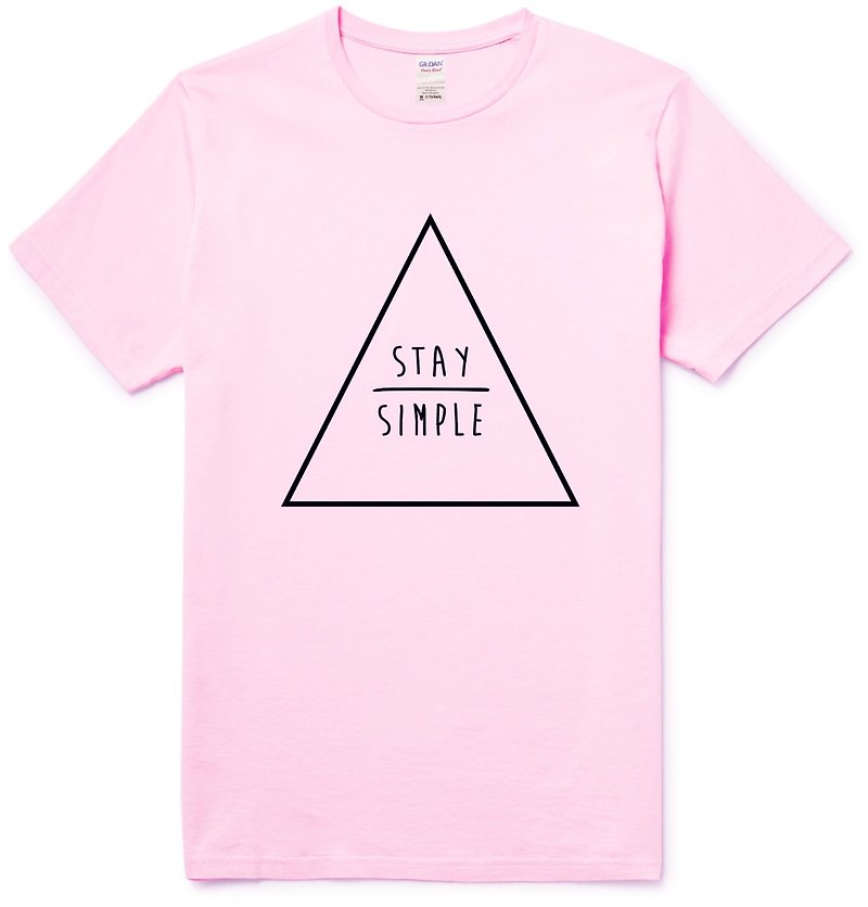 STAY SIMPLE Triangle Short Sleeve T-shirt Light Pink Keep It Simple Triangle Geometric Design Homemade Brand Fashion Round Wenqing Hipster - เสื้อยืดผู้ชาย - ผ้าฝ้าย/ผ้าลินิน สึชมพู