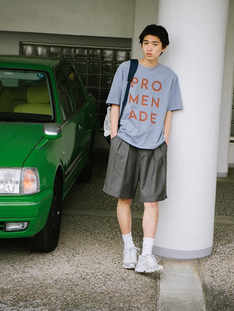 散歩日本のレトロコントラストプリント半袖Tシャツ - Tシャツ メンズ - その他の素材 ブルー