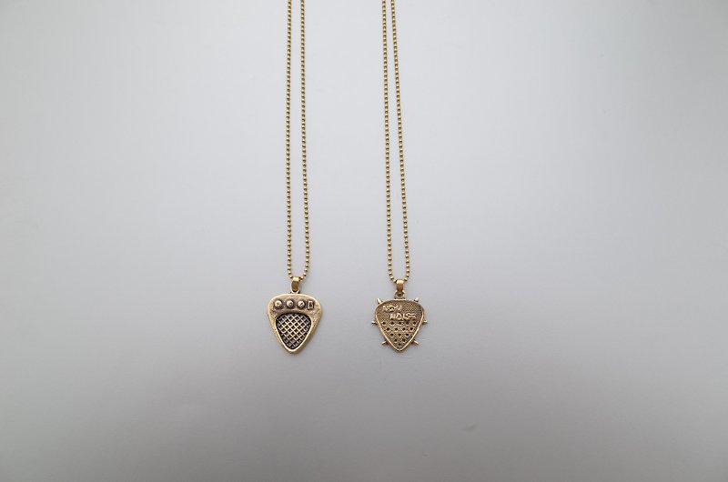 NEW NOISE －Brass Pick Necklace ( Needle in heart & Thorn in ear) - Necklaces - Other Metals Brown