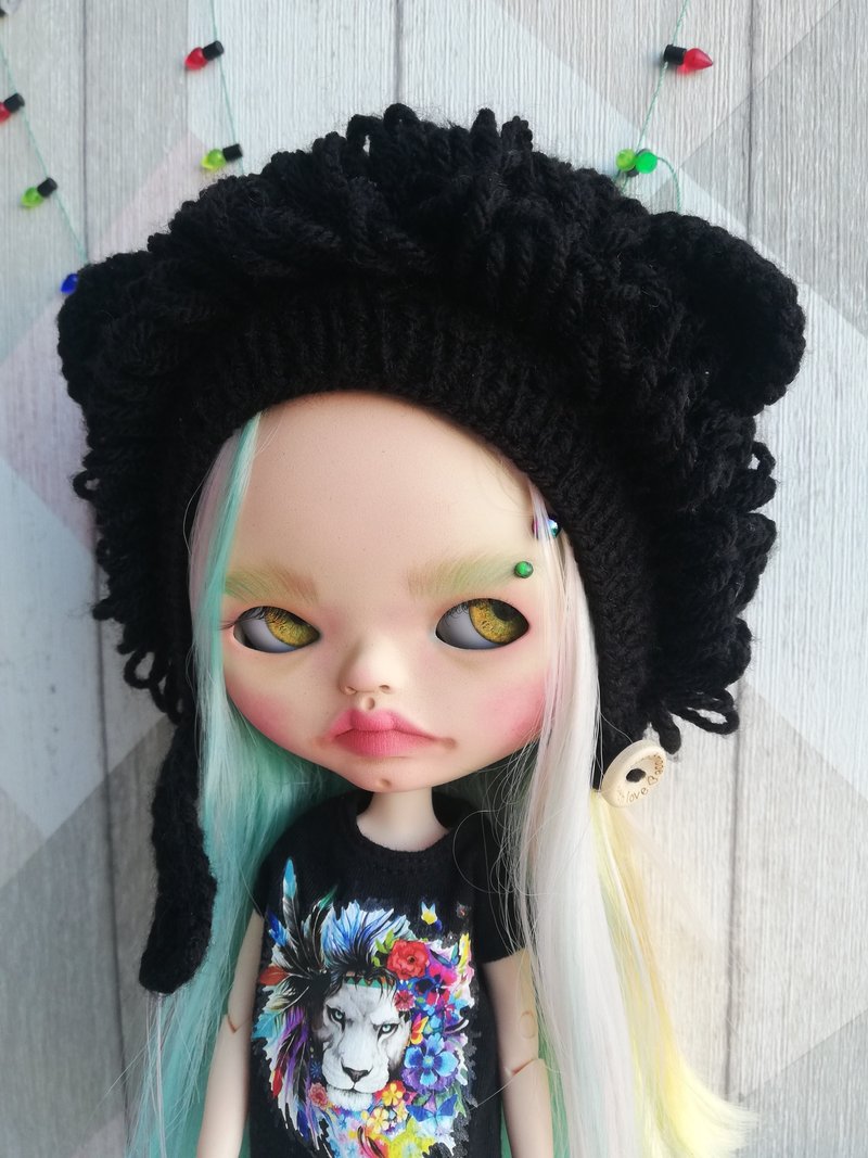 Blythe doll crochet helmet black Lion - 公仔/玩偶 - 棉．麻 黑色