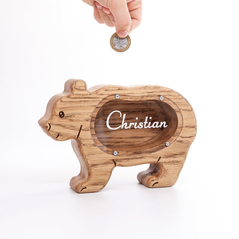 Wooden bear piggy bank for boys or girl, Customized Gift for first birsday gifts - Coin Banks - Wood 