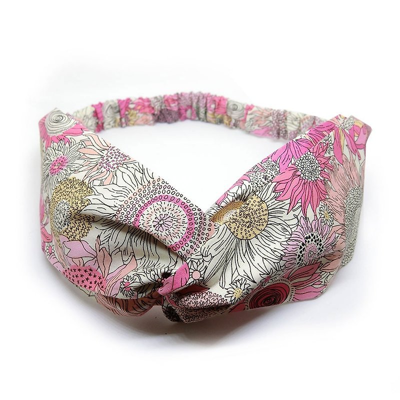 [Shell art] pink flowers hand hair band - เครื่องประดับผม - ผ้าฝ้าย/ผ้าลินิน สึชมพู