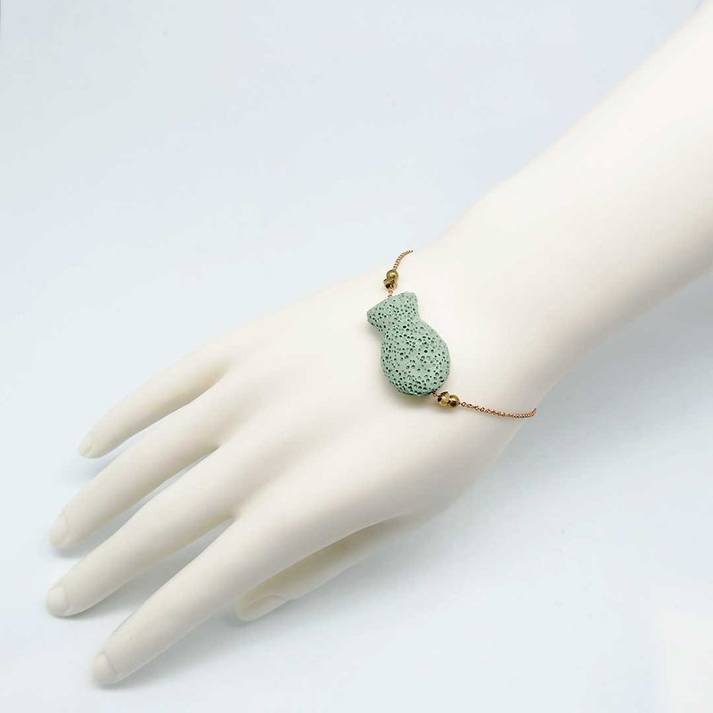 Green Fish Lava Diffuser Bracelet Gold plated Copper Chain with Extend Chain - Bracelets - Copper & Brass Green