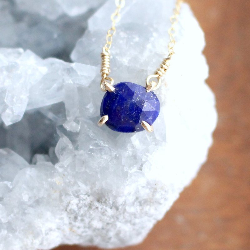 December Birthstone Good Luck 14KGF Lapis Lazuli Natural Stone Necklace - สร้อยคอ - เครื่องเพชรพลอย สีน้ำเงิน