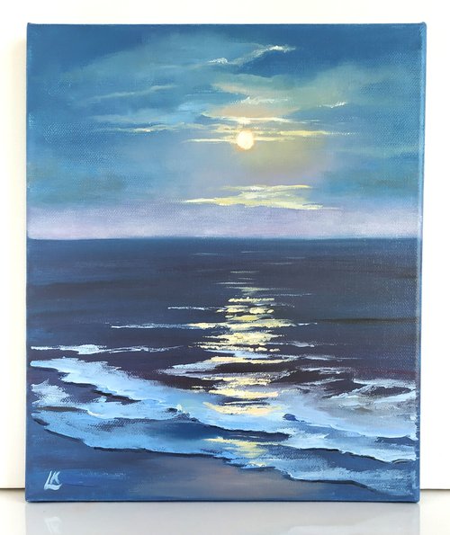 夜の海の油絵 キャンバス 月明かりの海景アート 夜の海の油絵 - ショップ Oil Painting Gift Store ウォールデコ・壁紙 -  Pinkoi