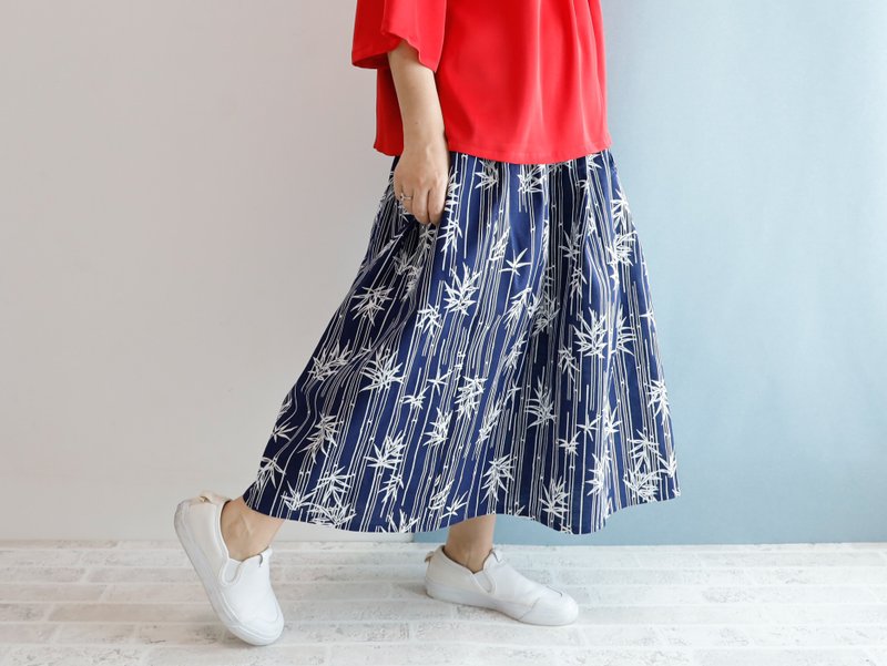 YUKATA SKIRT -浴衣地を使ったフレアスカート-ロング 帰省や夏祭りにも - 裙子/長裙 - 棉．麻 藍色