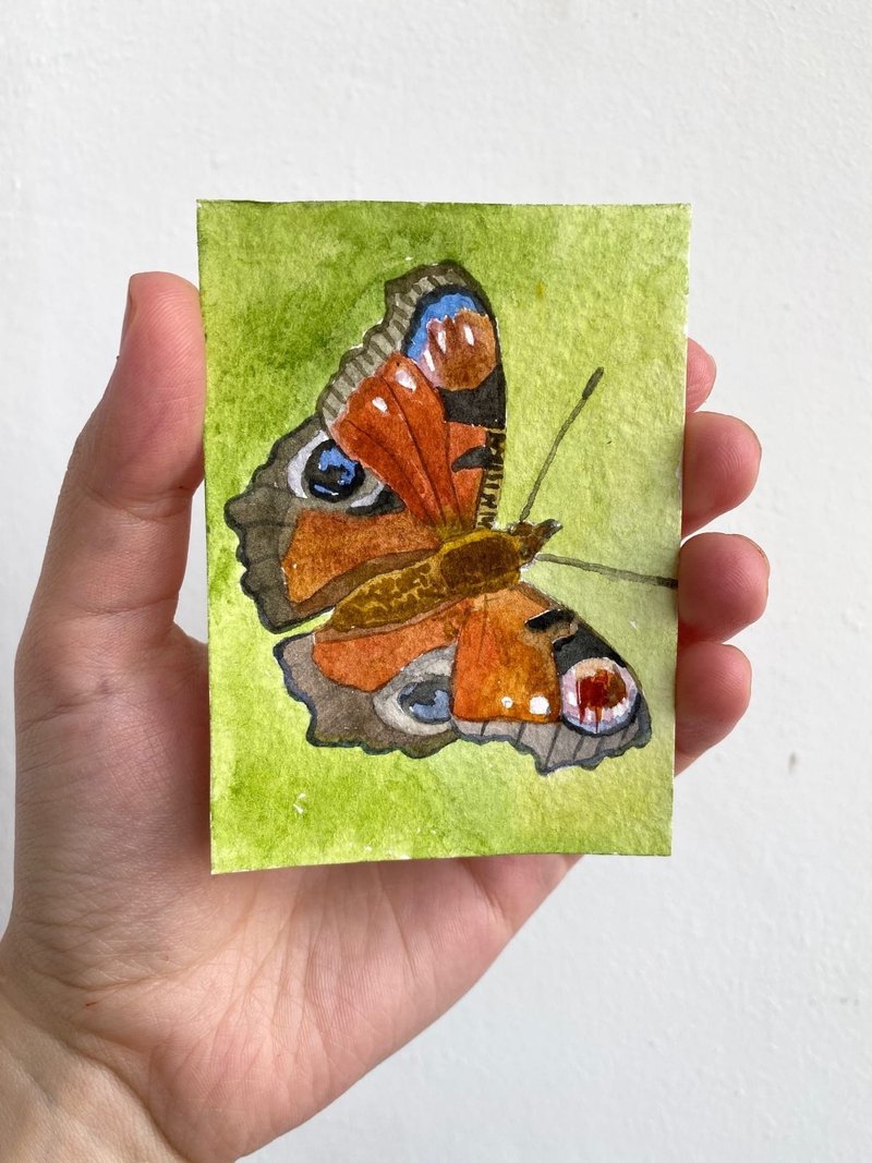 ACEO watercolor original art butterfly Card Miniature Small Painting Aceo card - Wall Décor - Paper Multicolor