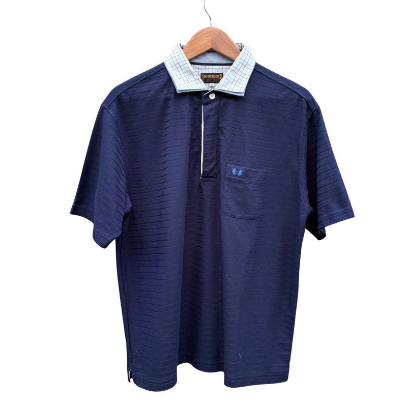 Mcgregor  Sportswear Layered Navy Blue Plaid Collar Polo Shirt - 男襯衫/休閒襯衫 - 聚酯纖維 藍色