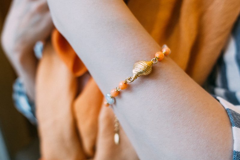 Haenyeo Collection Orange Onyx Shell Bracelet - Bracelets - Sterling Silver Orange