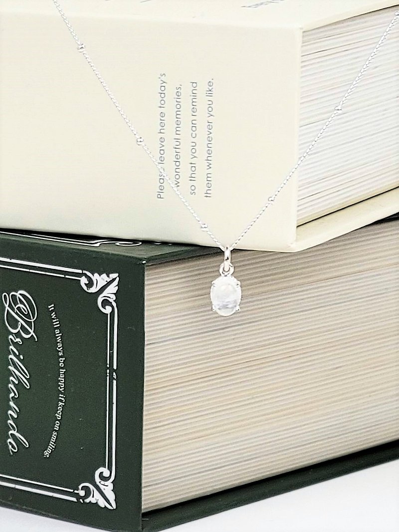 Moonstone Necklace / Simple Sterling Silver / Sterling Silver Light Jewelry - Necklaces - Crystal White