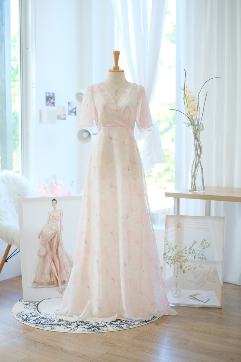 ชุดเดรสยาว สีชมพูซีด โชว์หลัง เดรสออกงาน เดรสยาวเที่ยวทะเล - ชุดราตรี - เส้นใยสังเคราะห์ สึชมพู