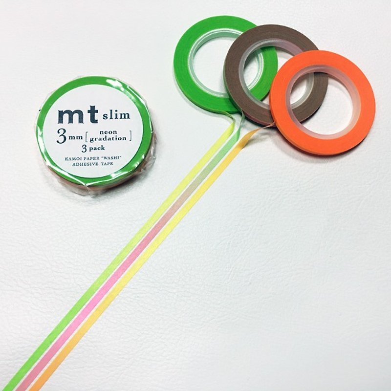 mt 和紙膠帶 Slim系列【霓虹漸層 3mm 3入組 (MTSLIMS08)】 - 紙膠帶 - 紙 多色