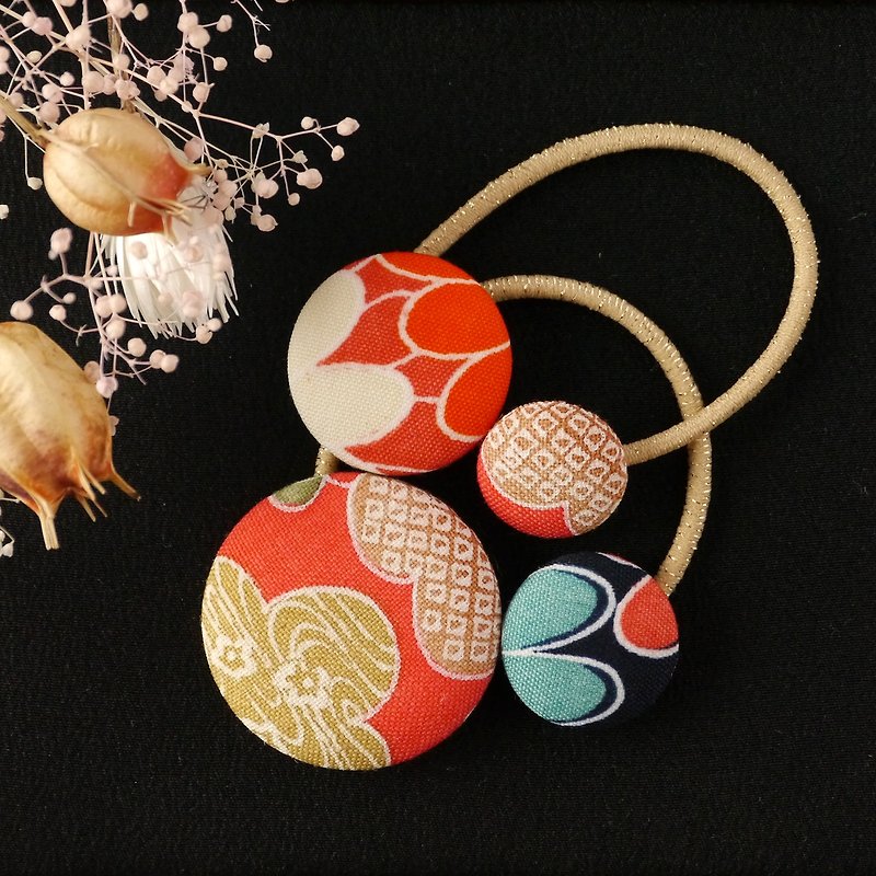 Congratulation Reh Happy hair ornament Kimono hair rubber 2 pieces Umebun - Hair Accessories - Cotton & Hemp Orange