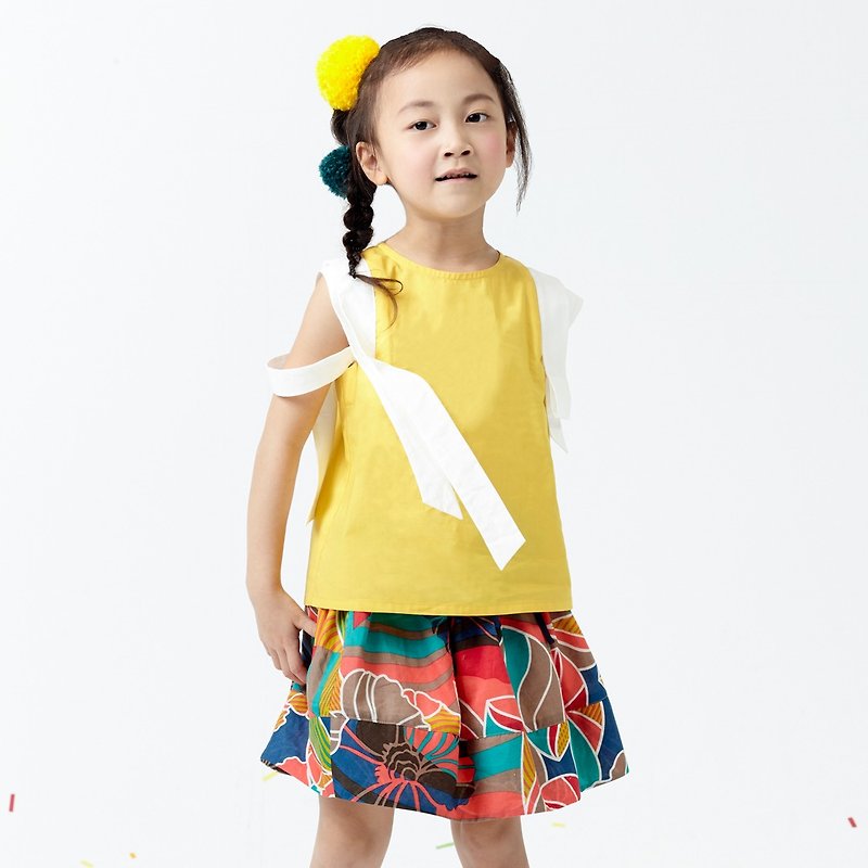 Ángeles-print puff skirt (color/yellow) - กระโปรง - ผ้าฝ้าย/ผ้าลินิน 