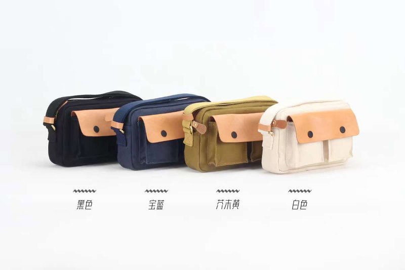 Lightweight small square bag mobile phone bag leather messenger bag small bag side backpack canvas messenger bag literary camera bag - กระเป๋าแมสเซนเจอร์ - หนังแท้ 