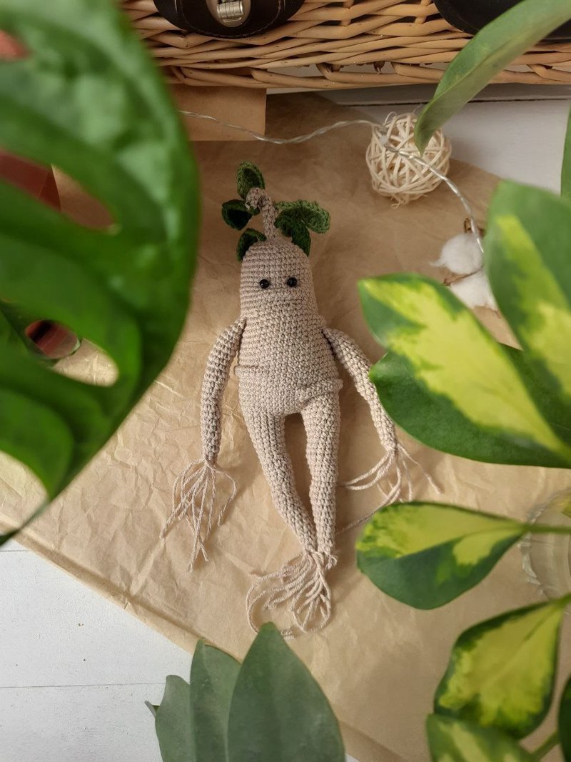 Mandrake Doll Stuffed Toys. Soft Handmade Gift Harry Potter. Miniature doll fans - พัด - ผ้าฝ้าย/ผ้าลินิน สีเทา