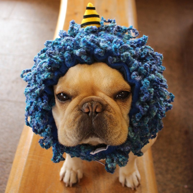 Dog headgear ☆ Blue demon dog Zura ☆ Dog wig [Blue ogre] - Clothing & Accessories - Cotton & Hemp Blue