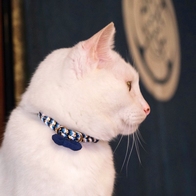 【COLLAR】Blue Ocean -Japanese kumihimo cat collar with safety magnet - ปลอกคอ - วัสดุอื่นๆ สีน้ำเงิน