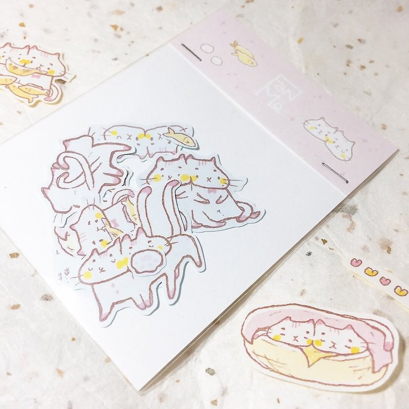 Conjoined sticky TT cat / sticker pack - Stickers - Paper White