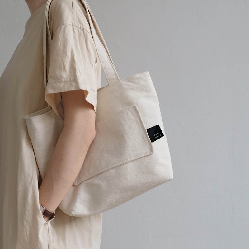 Minimalist primary color walking bag (washable) - Handbags & Totes - Cotton & Hemp White