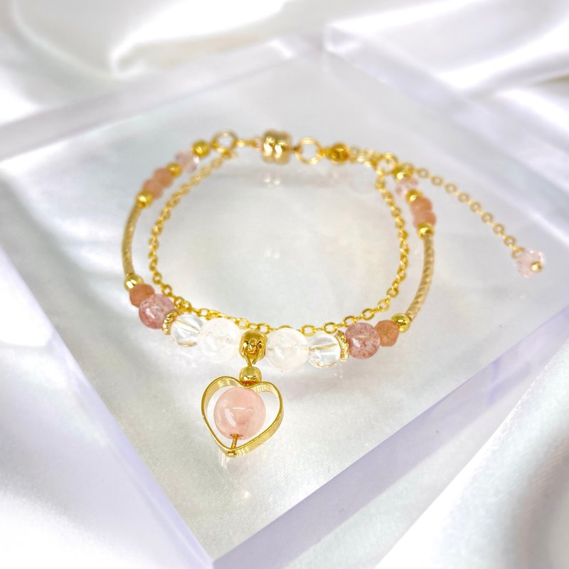 Love Heart | Pink Crystal Moon Stone White Crystal Strawberry Crystal Orange Moon Stone Natural Stone Crystal Bracelet - สร้อยข้อมือ - คริสตัล สึชมพู