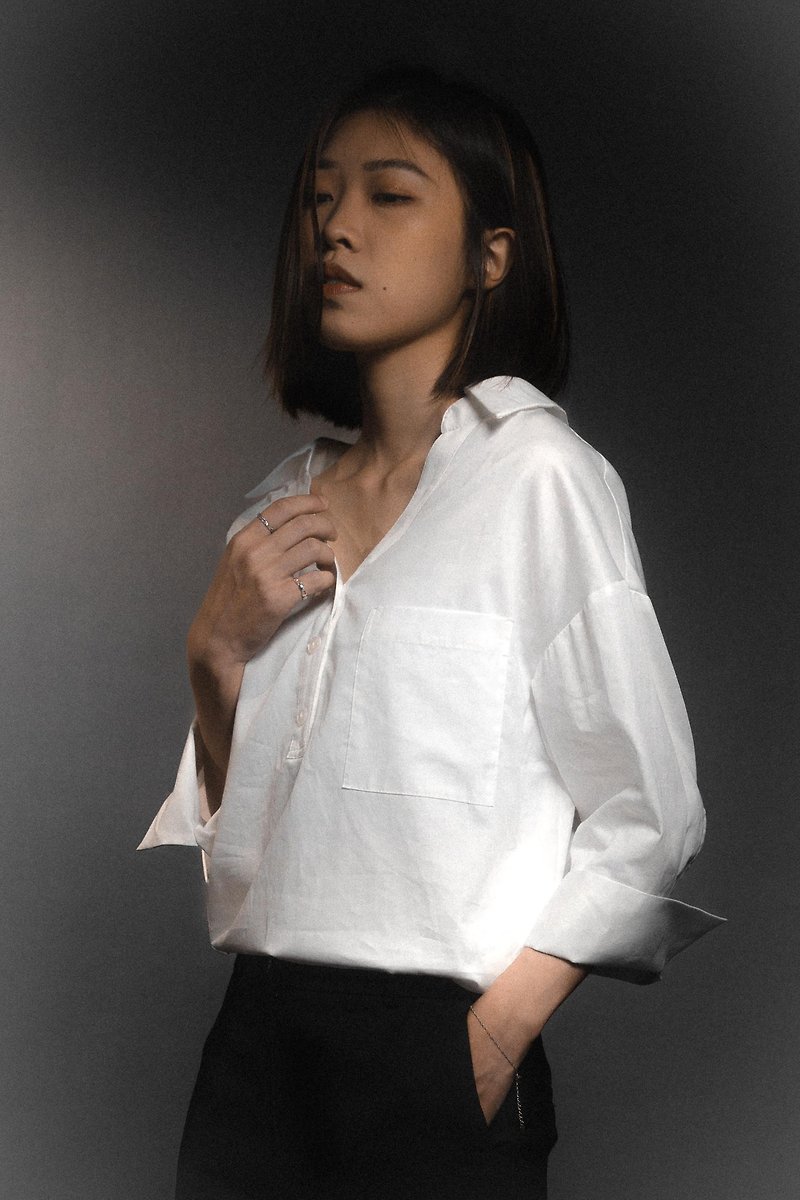 Malwine Summer Collection Plain White Off Shoulder Shirt Size M - เสื้อเชิ้ตผู้หญิง - ผ้าฝ้าย/ผ้าลินิน ขาว