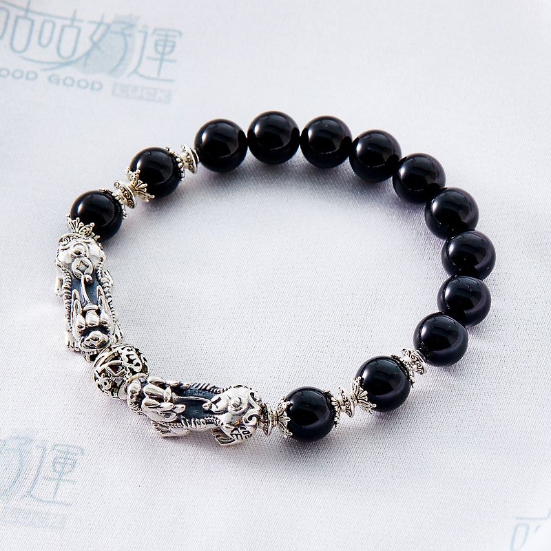 Wealth and Blessing Pixiu Obsidian Stone Bracelet (Male Use)-(Consecrated) - สร้อยข้อมือ - เครื่องเพชรพลอย สีดำ