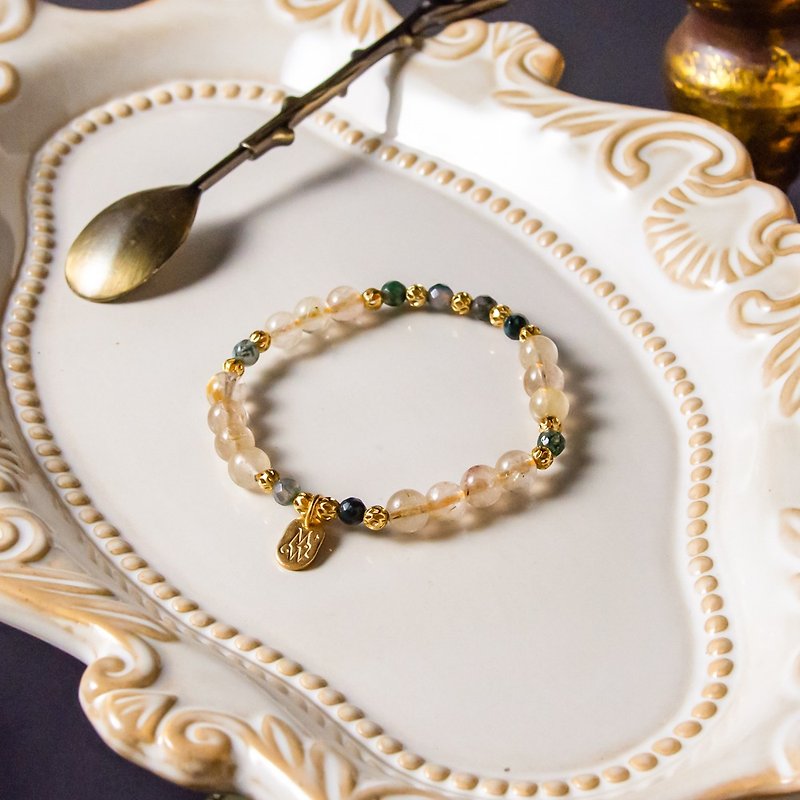 Gold Rush // C1161 Titanium Crystal Seaweed Jade Bracelet - Bracelets - Gemstone 