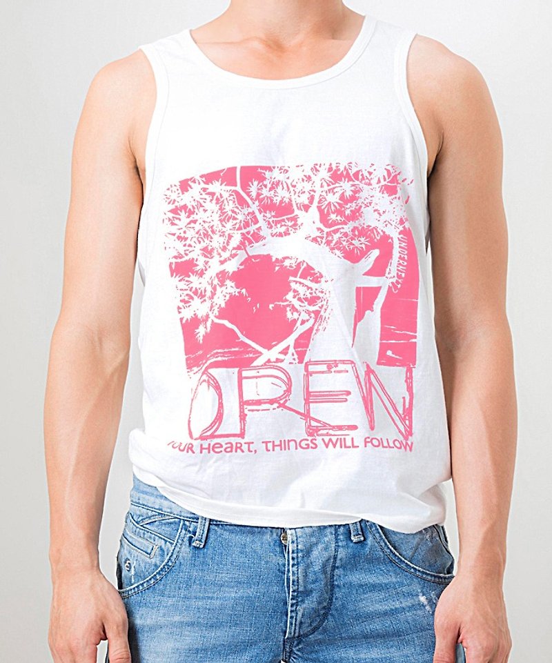 Cotton Printed Vest-OPEN HEART/White UNDERNEXT2 Summer. Colorful - Men's Tank Tops & Vests - Cotton & Hemp White