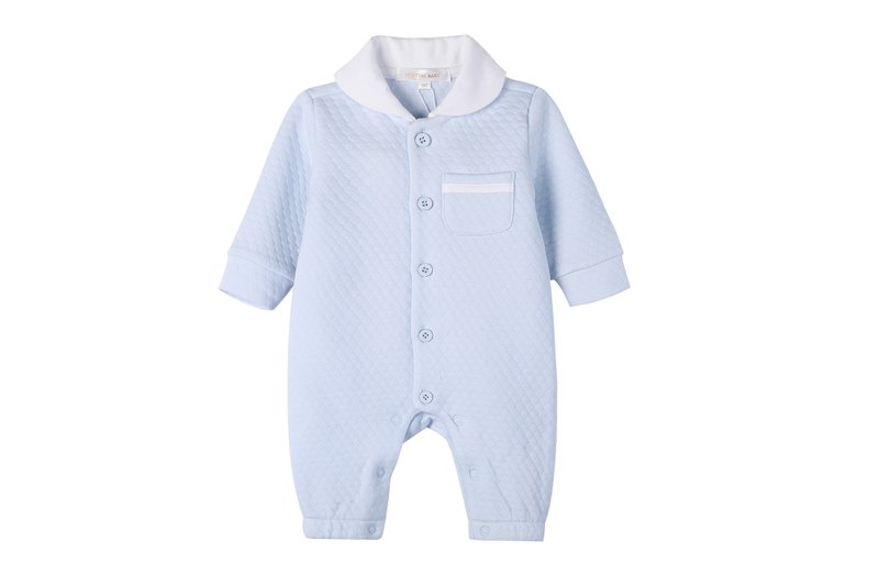 Newborn baby’s must-have powder blue long-sleeved jumpsuit for half-month party - ชุดทั้งตัว - ผ้าฝ้าย/ผ้าลินิน สีน้ำเงิน