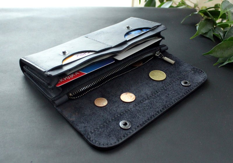 womens wallet, leather Long travel clutch organizer - Wallets - Genuine Leather Blue