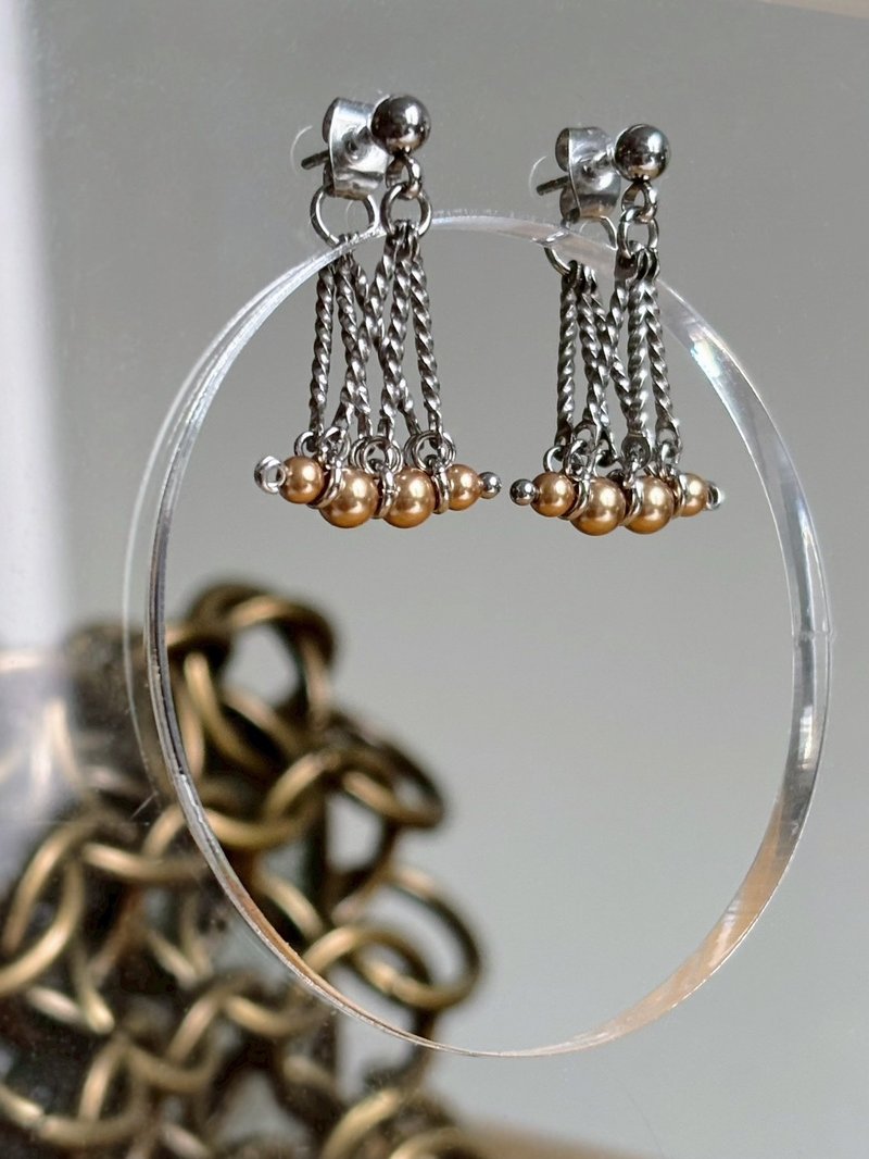 花扇ピアス（ゴールド） ステンレスパールピアス - ピアス・イヤリング - ステンレススチール 