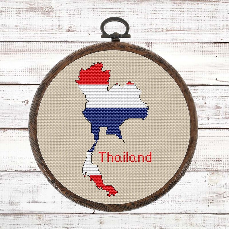 Thailand Map Cross Stitch pattern modern, Thai Flag Xstitch chart PDF - 手工藝教學/工具書 - 其他材質 