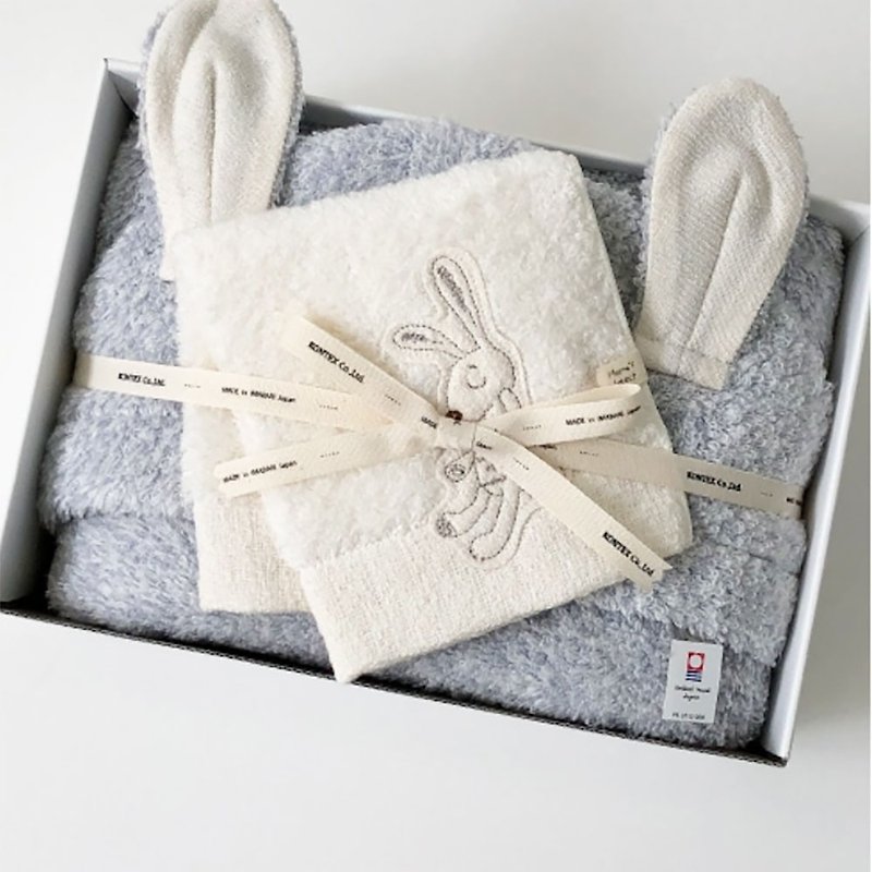 【kontex】Japanese Imabari Chouette series hooded towel/bath towel gift box-rabbit (with carrying bag) - Baby Gift Sets - Cotton & Hemp Multicolor