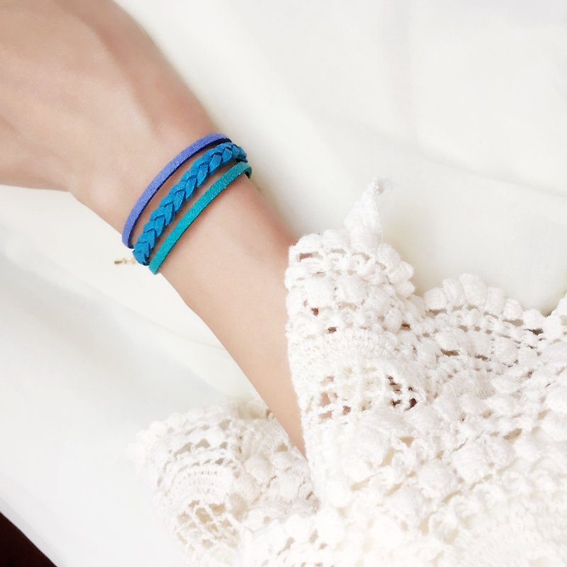 Handmade Double Braided Stylish Bracelets Rose Gold Series–azure blue limited - Bracelets - Other Materials Blue
