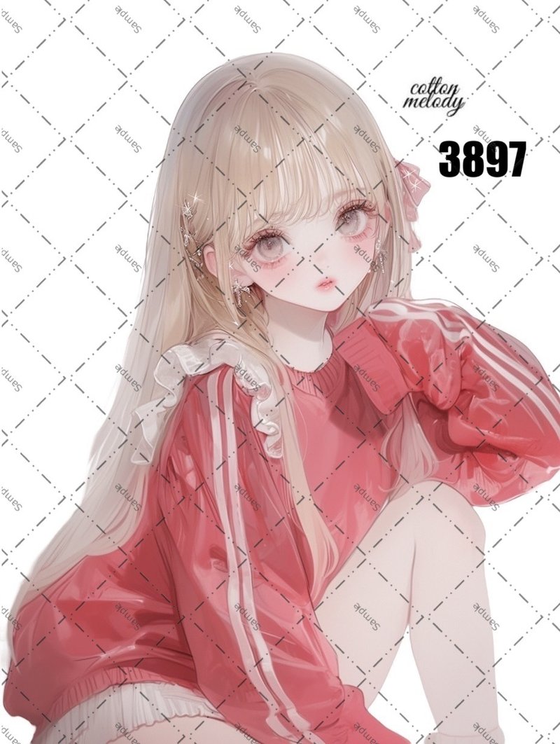 original sticker no.3897 人物ステッカー オリジナルステッカー オリジナル人物ステッカー 装飾ステッカー cotton melody - 貼紙 - 紙 