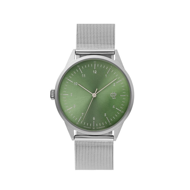 瑞典品牌 - Nuno系列 銀綠錶盤 - 銀米蘭帶可調式 手錶 - 男錶/中性錶 - 不鏽鋼 銀色
