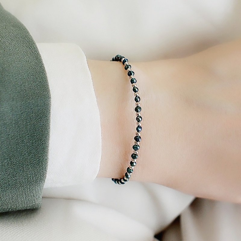 Athena's Black Pearl Sterling Silver Bracelet | Freshwater Pearl Bracelet Valentine's Day Gift Beaded Bracelet for Women - สร้อยข้อมือ - เงินแท้ สีดำ