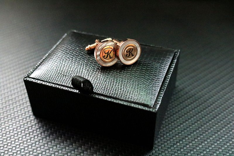 玫瑰金包裹貝殼片袖扣禮盒裝免費刻字 - 袖口鈕 - 其他金屬 多色