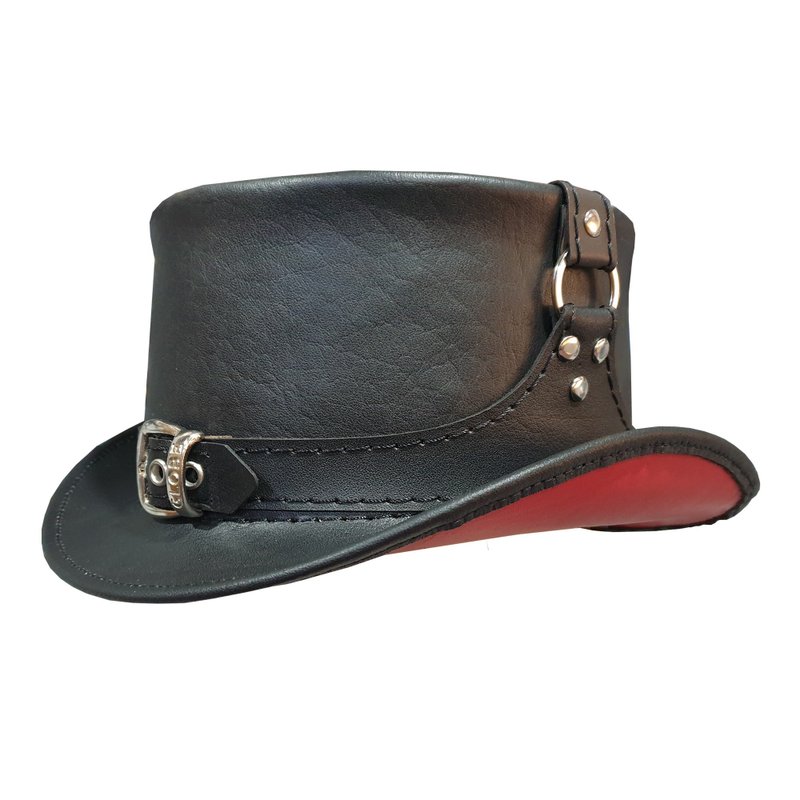 Steampunk Buckle and Ring Leather Top Hat - 帽子 - 真皮 黑色