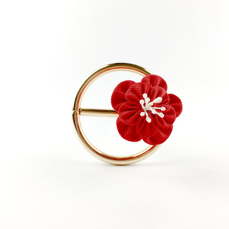 Kaika Ato / 花之月-紅 / 日式和風布花 / つまみ細工 花簪 - 髮夾/髮圈 - 其他材質 紅色