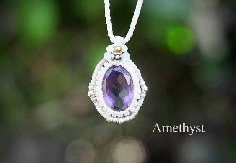 Gemstone ★ Amethyst ★ Facet Cut Amethyst Macrame Necklace 1875 - สร้อยคอ - เครื่องเพชรพลอย สีม่วง