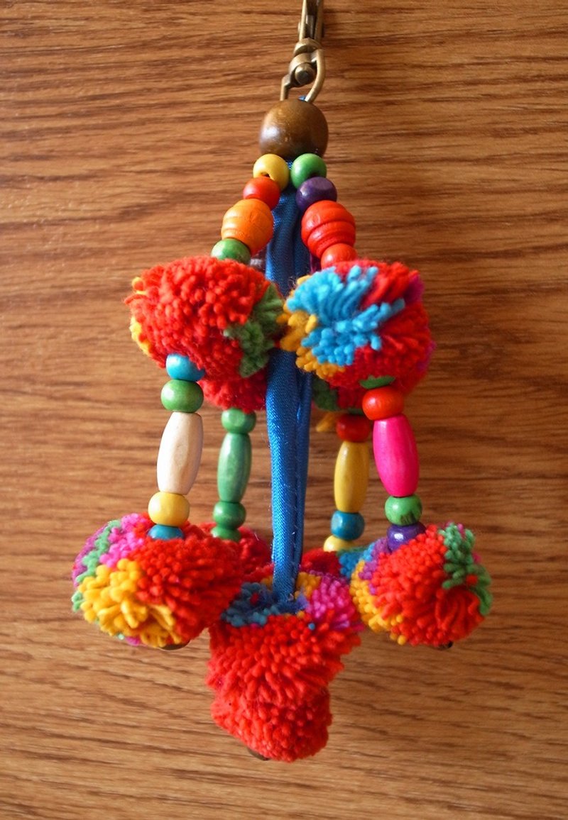 Fair Trade Key Chain Pull Pom Pom Bag Accessories Decoration Handmade - Charms - Cotton & Hemp Multicolor