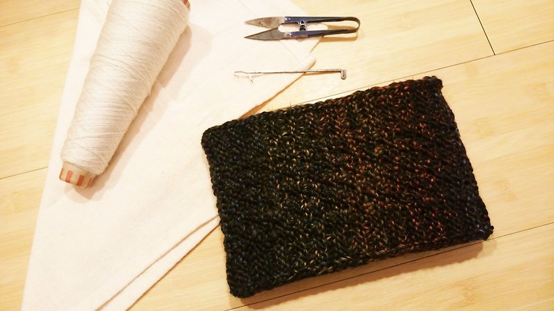 Lan handmade knitted headband (black blue orange brown gradient) - Headbands - Other Materials Black