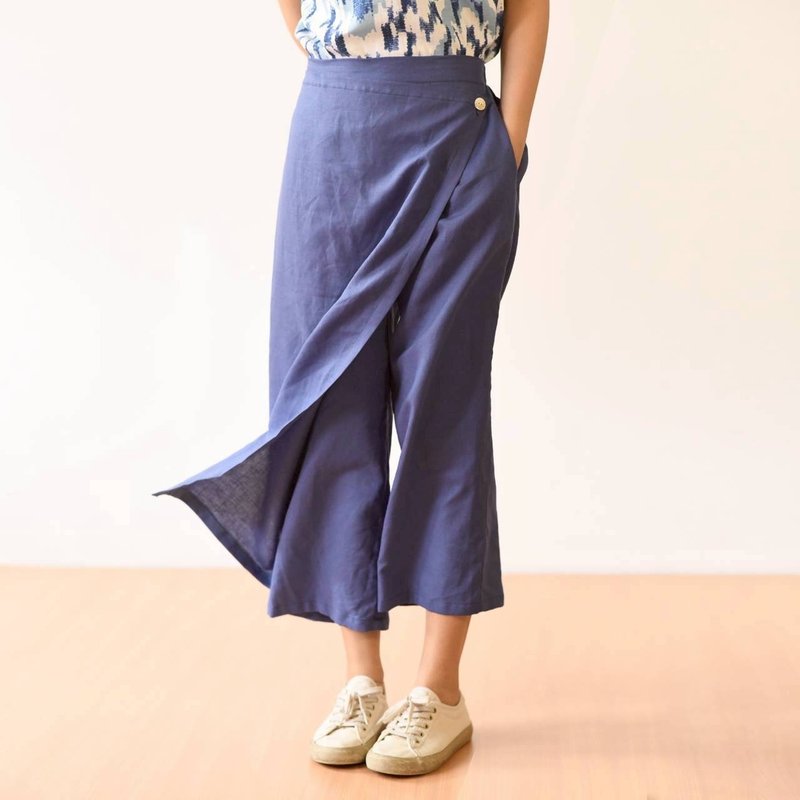 Linen mixed cotton long skort - 女長褲 - 亞麻 