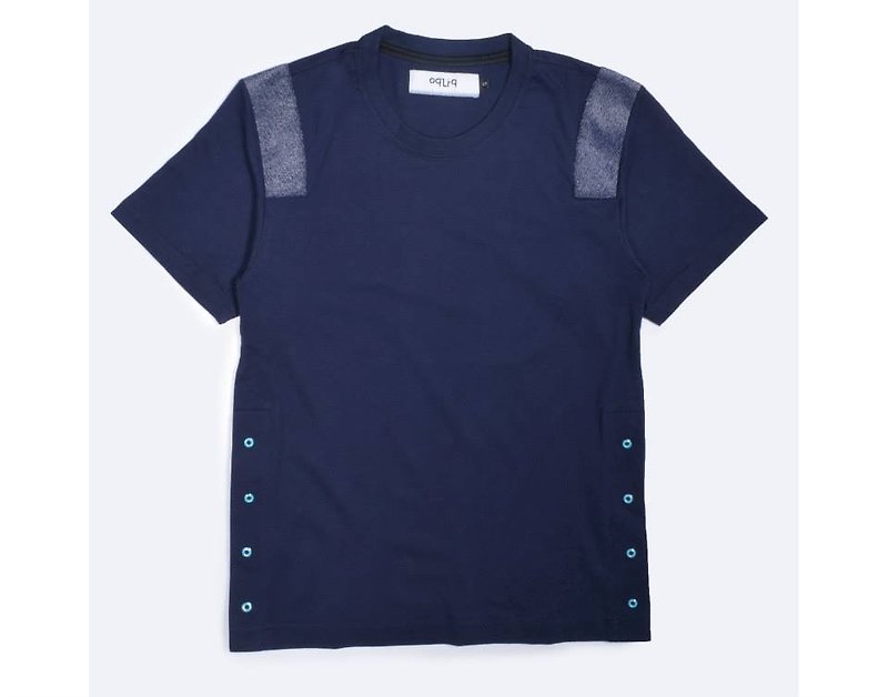 oqliq - Urban Knight - 側開盔甲 T-shirt (深藍) - T 恤 - 棉．麻 藍色