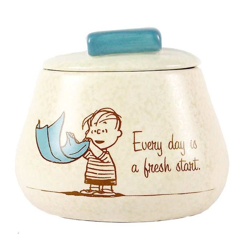 Snoopy陶瓷收藏盒-毛毯【Hallmark-Peanuts史奴比 擺飾】 - 收納箱/收納用品 - 其他材質 藍色