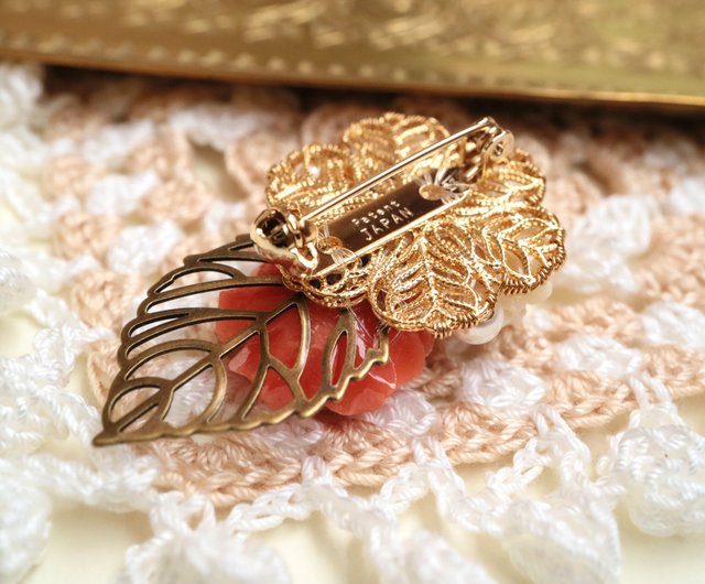 安らぎの窓辺 ブローチ バラ オレンジ オーストリアクリスタルガラス